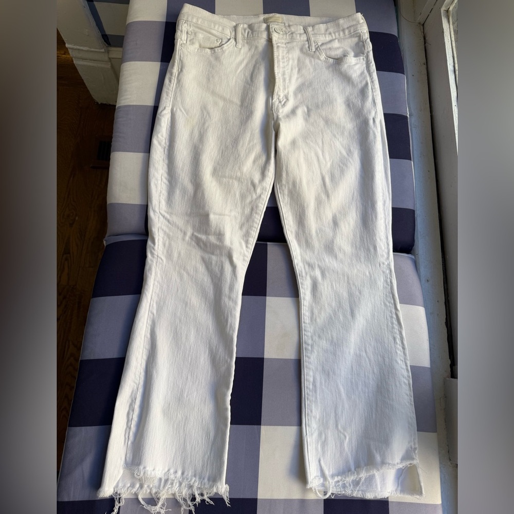 Mother The insider crop step fray white